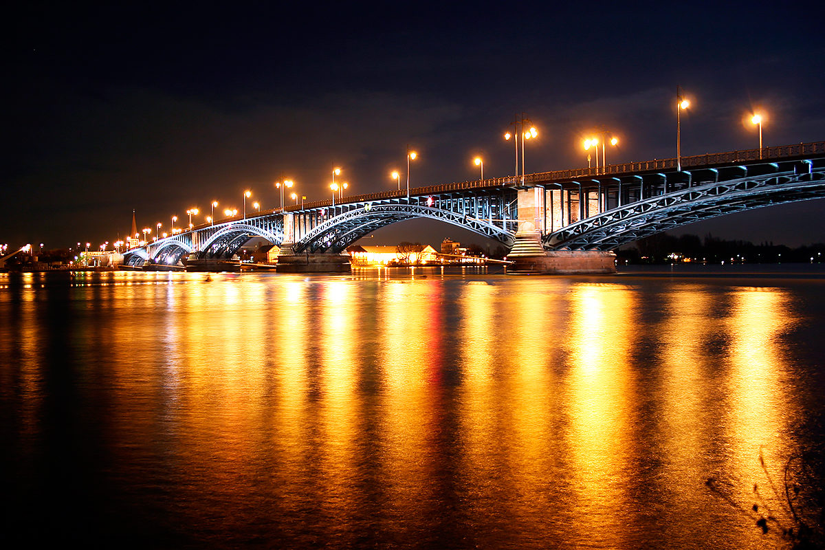 Мост Теодора Хойса в ночное время